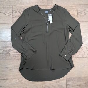 NWT Soho NY & Company Jeans Olive Green Long Sleeve Zipper Pockets Blouse Top M‎